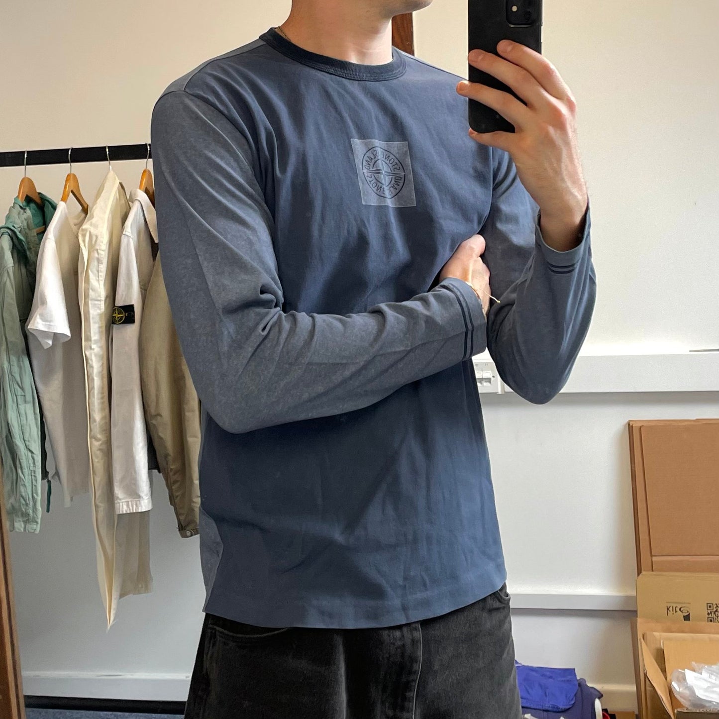 Stone Island Long Sleeve Contrast Blue Tee