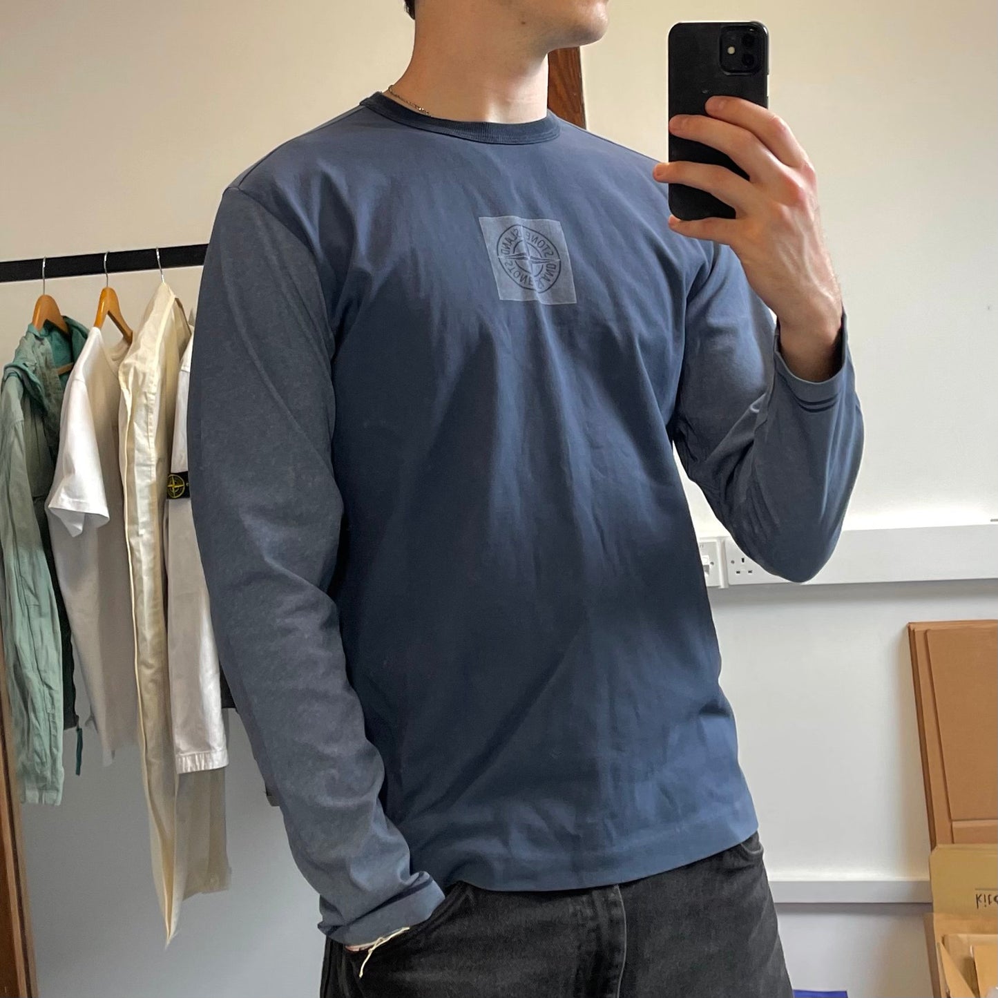 Stone Island Long Sleeve Contrast Blue Tee