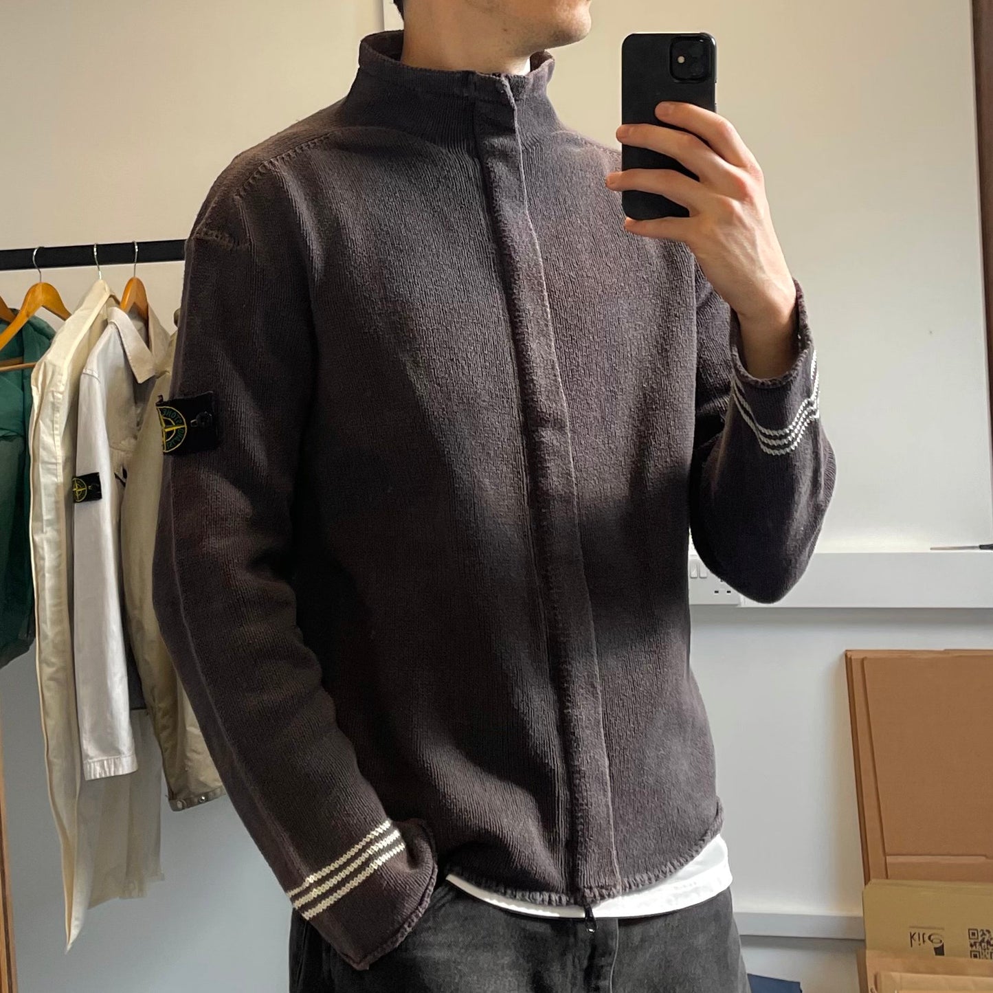 Stone Island Dark Grey Vintage Zip-Through Knit Jumper