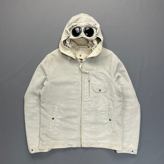 CP Company Hand Painted Vintage White Moleskin Archive Goggle Jacket AW04