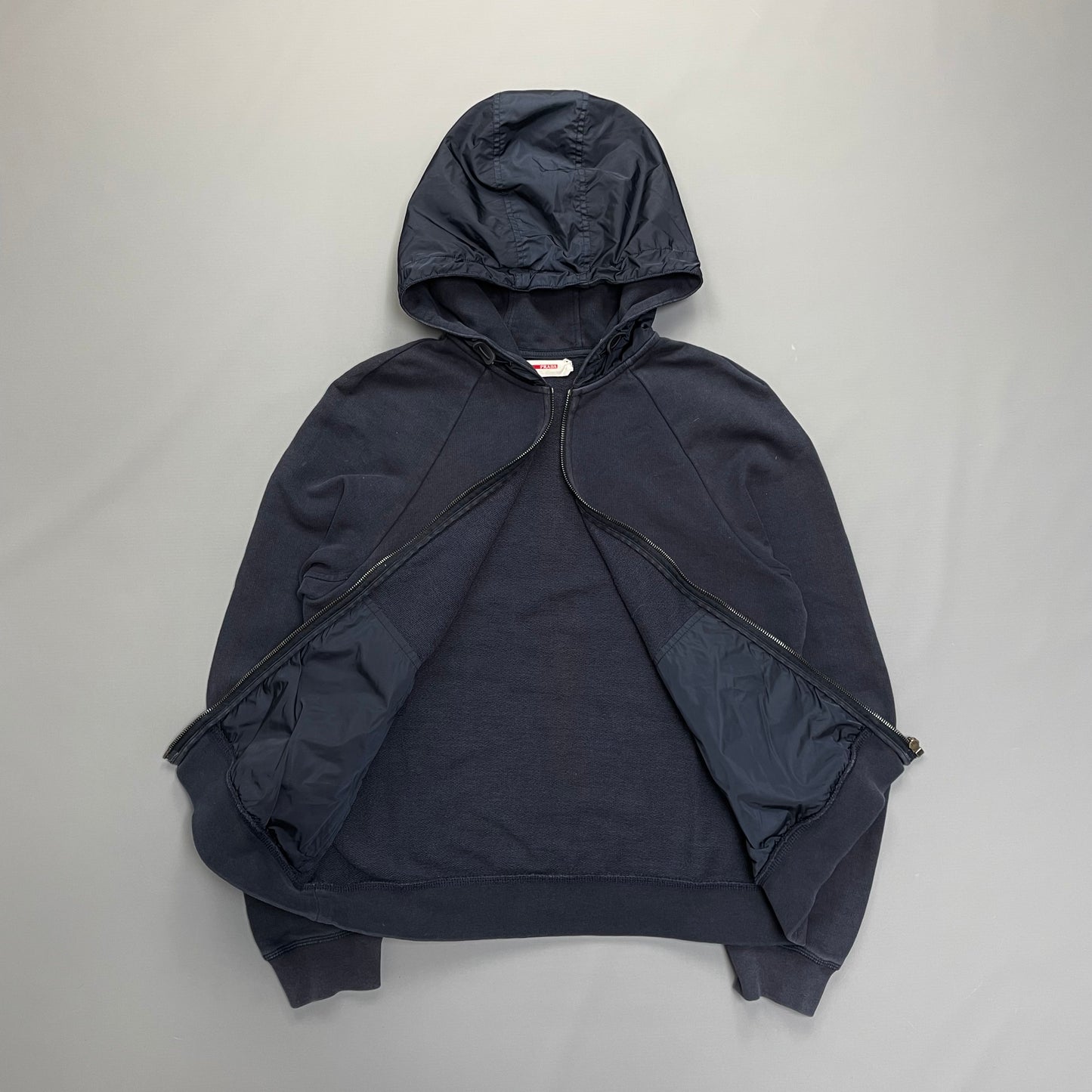 Prada Sport Navy Nylon Zip-Through Black Tab Hoodie