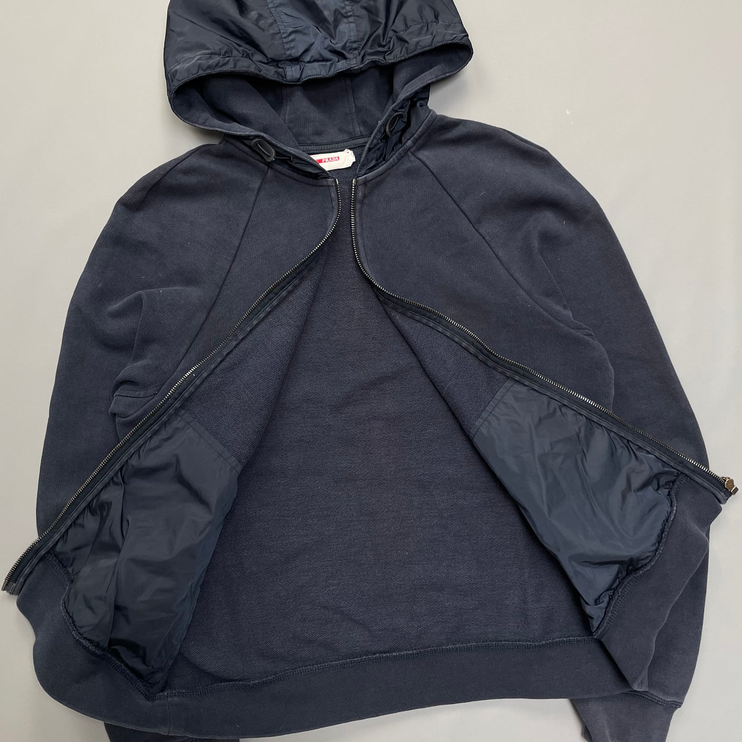 Prada Sport Navy Nylon Zip-Through Black Tab Hoodie