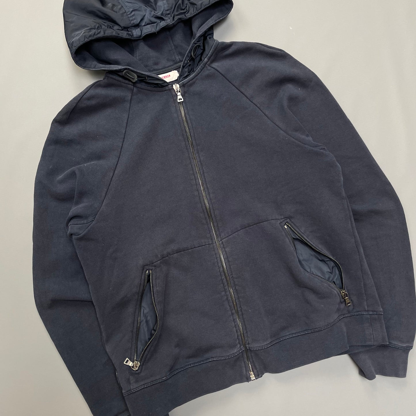 Prada Sport Navy Nylon Zip-Through Black Tab Hoodie