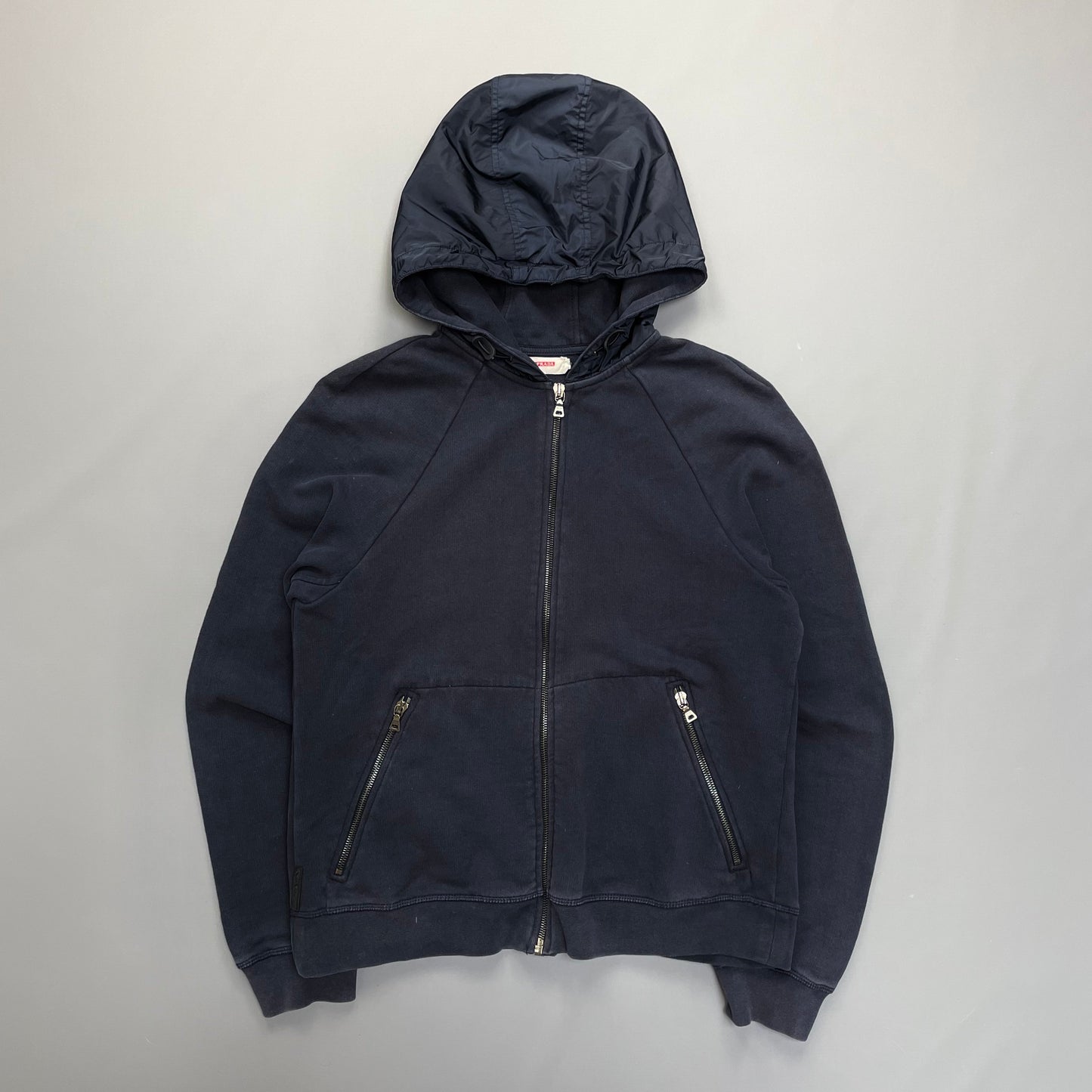 Prada Sport Navy Nylon Zip-Through Black Tab Hoodie