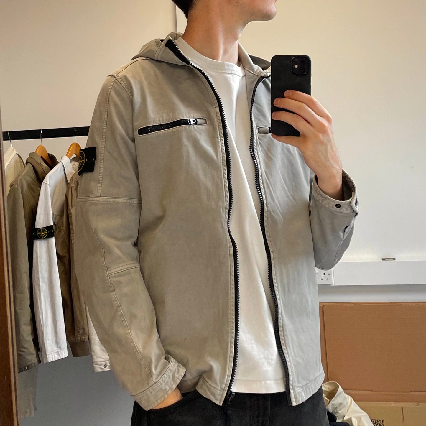 Stone Island Grey Canvas Hooded Jacket