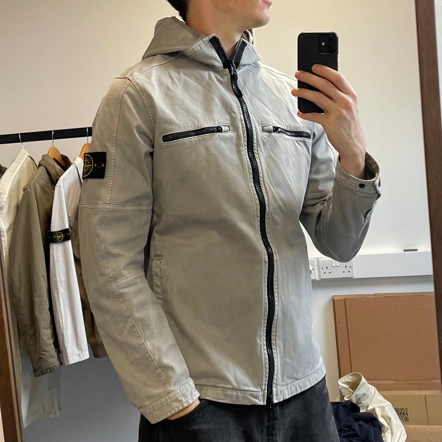 Stone Island Grey Canvas Hooded Jacket