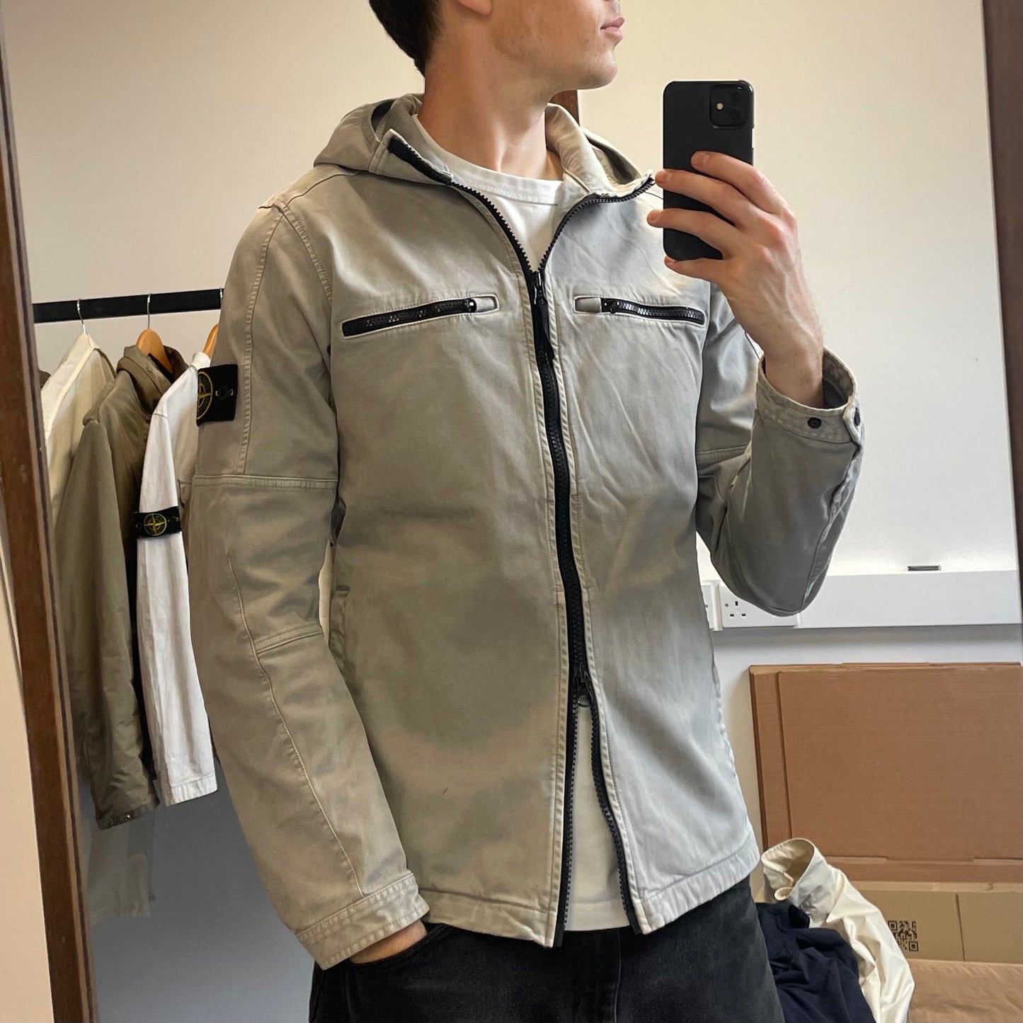 Stone Island Grey Canvas Hooded Jacket