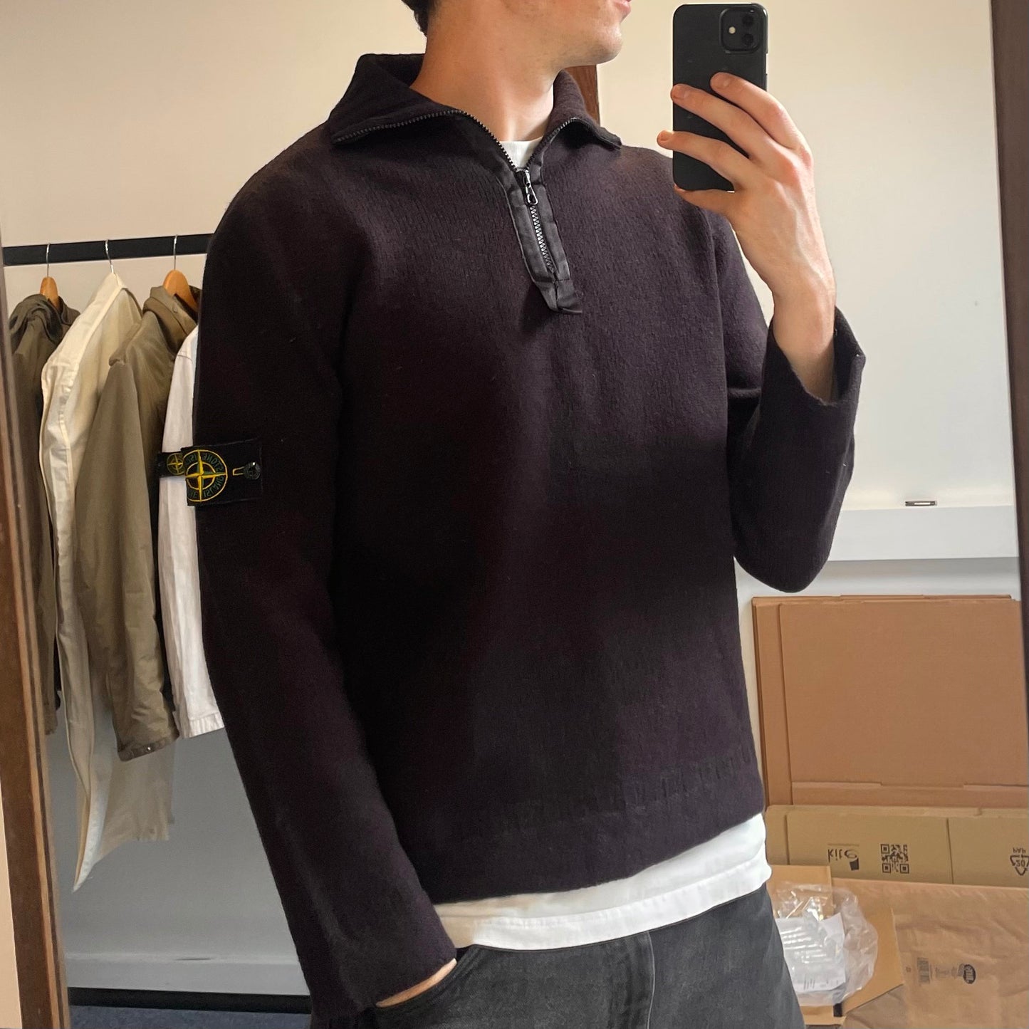 Stone Island Dark Brown AW02 Knit 1/4 Zip Jumper