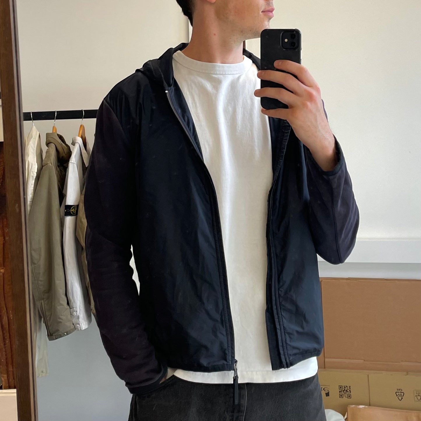 Prada Sport Navy Nylon Panel Hoodie