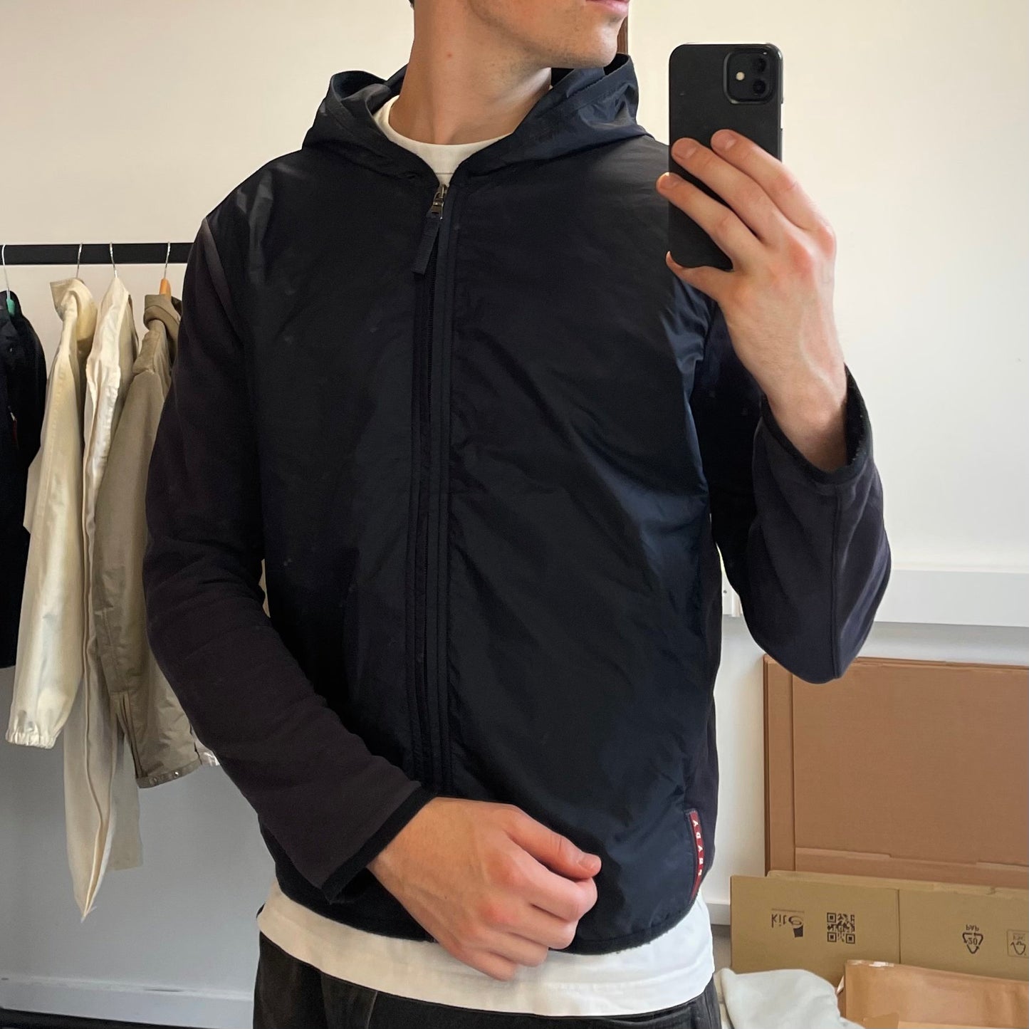 Prada Sport Navy Nylon Panel Hoodie