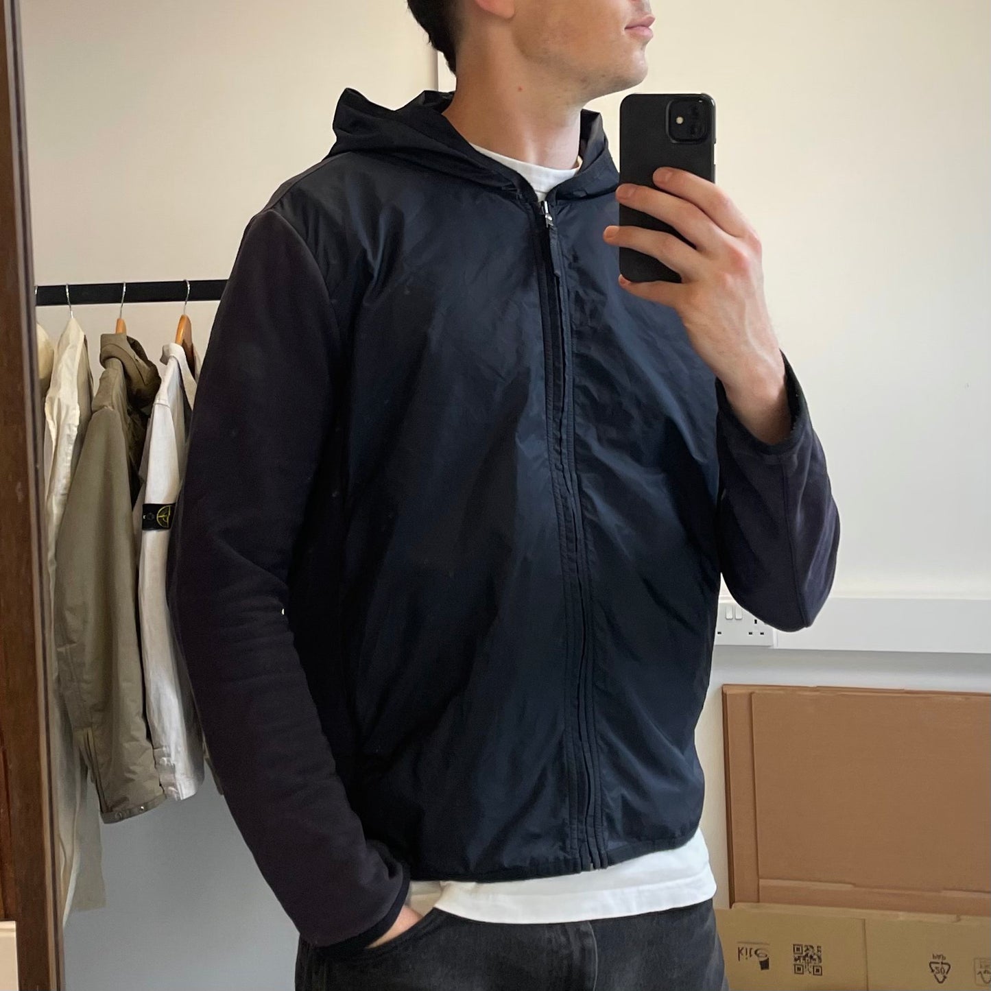 Prada Sport Navy Nylon Panel Hoodie