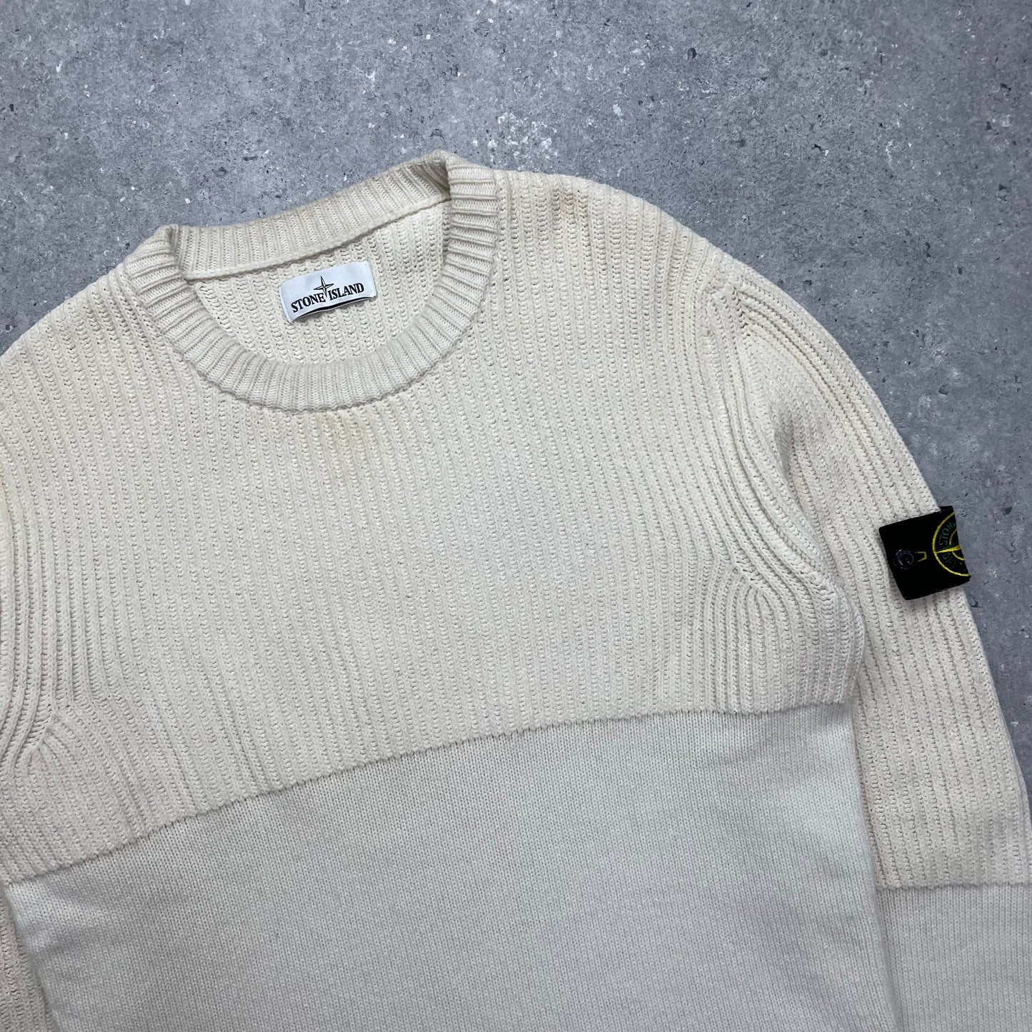 Stone Island Cream Half & Half Chenille Knit Jumper