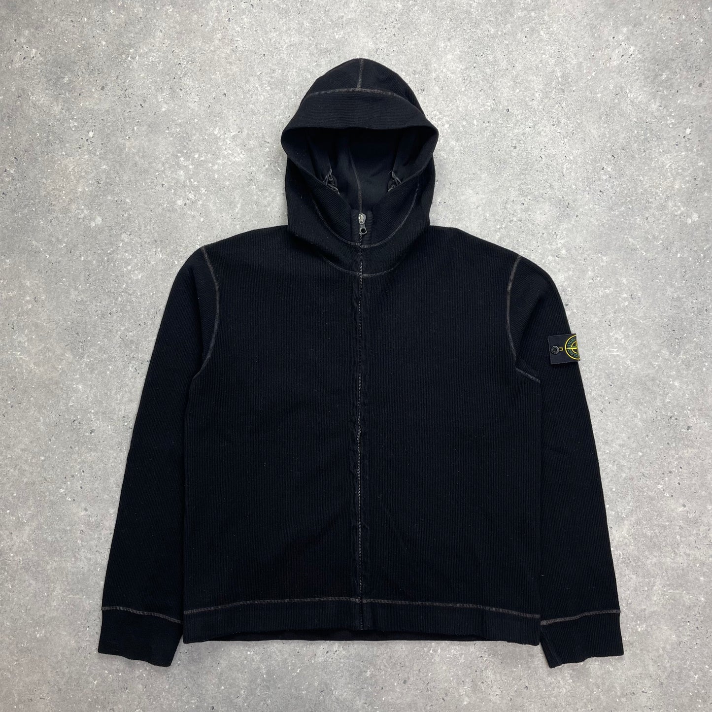 Stone Island Black Contrast Stitching Knit Hoodie AW03