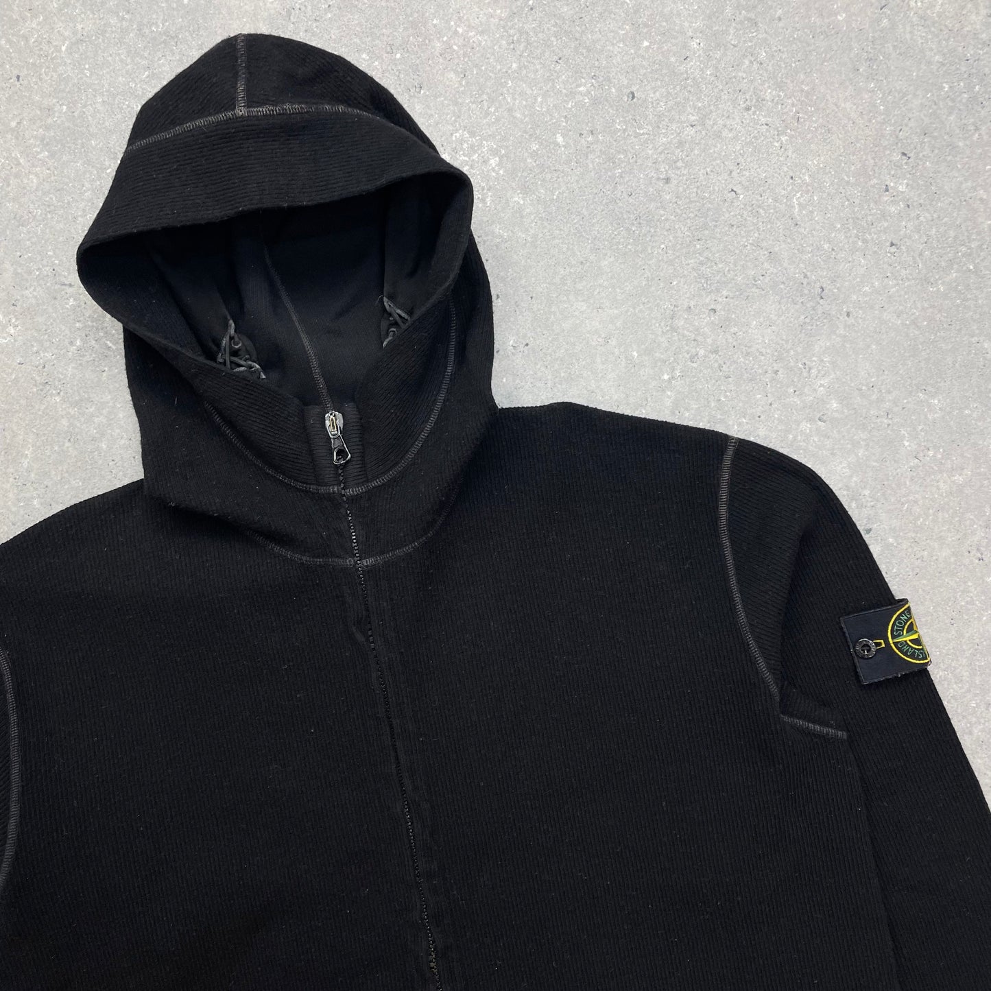 Stone Island Black Contrast Stitching Knit Hoodie AW03