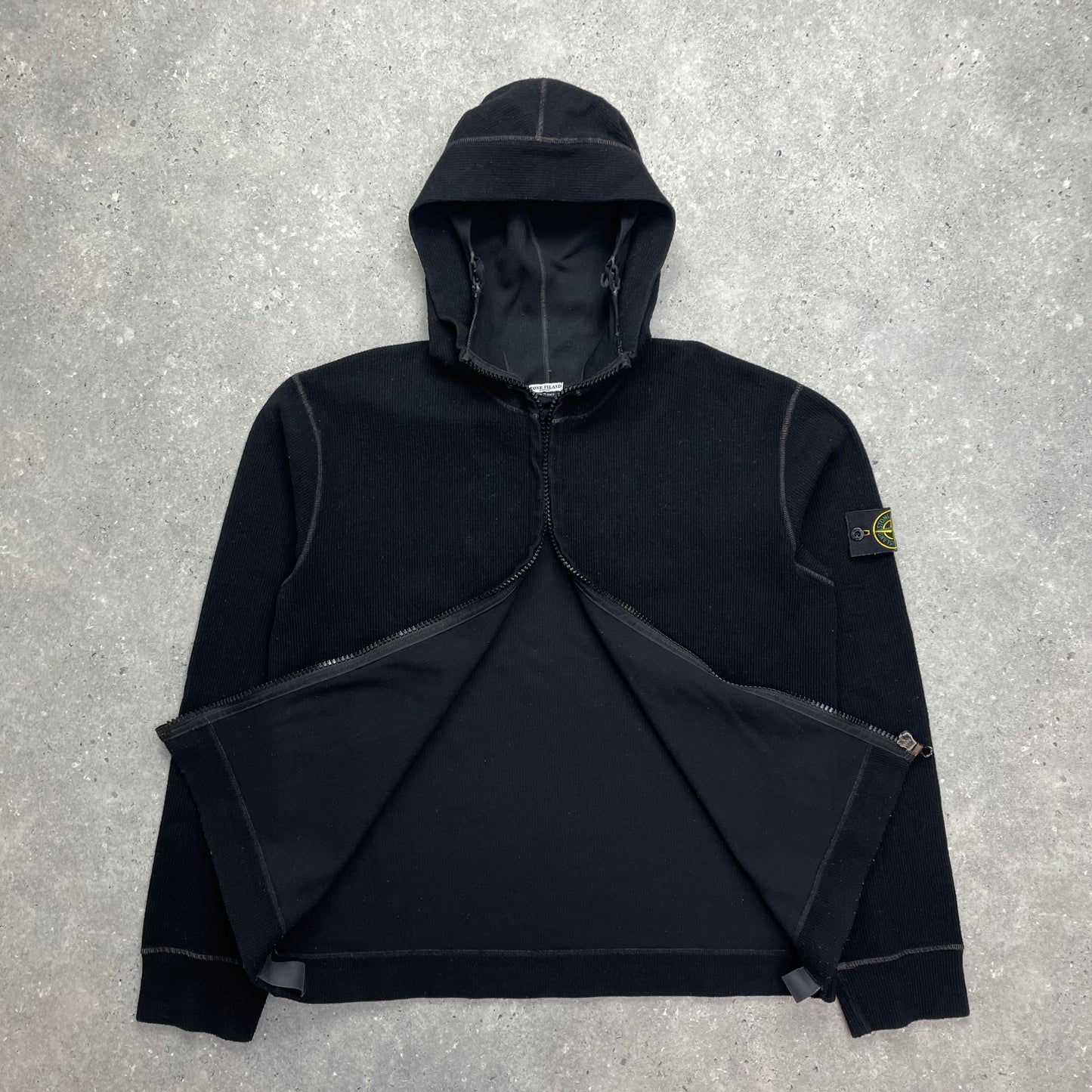 Stone Island Black Contrast Stitching Knit Hoodie AW03