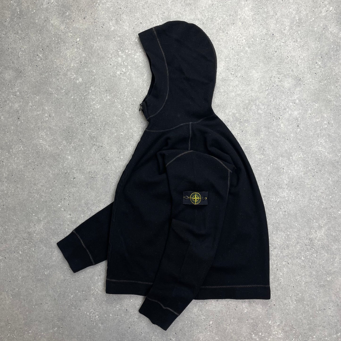 Stone Island Black Contrast Stitching Knit Hoodie AW03