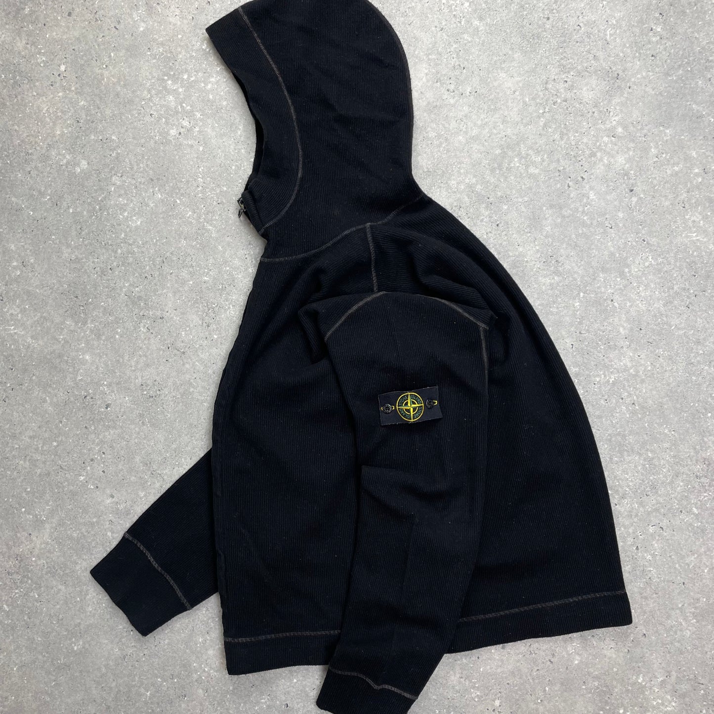 Stone Island Black Contrast Stitching Knit Hoodie AW03