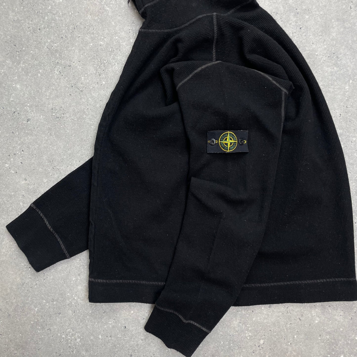 Stone Island Black Contrast Stitching Knit Hoodie AW03