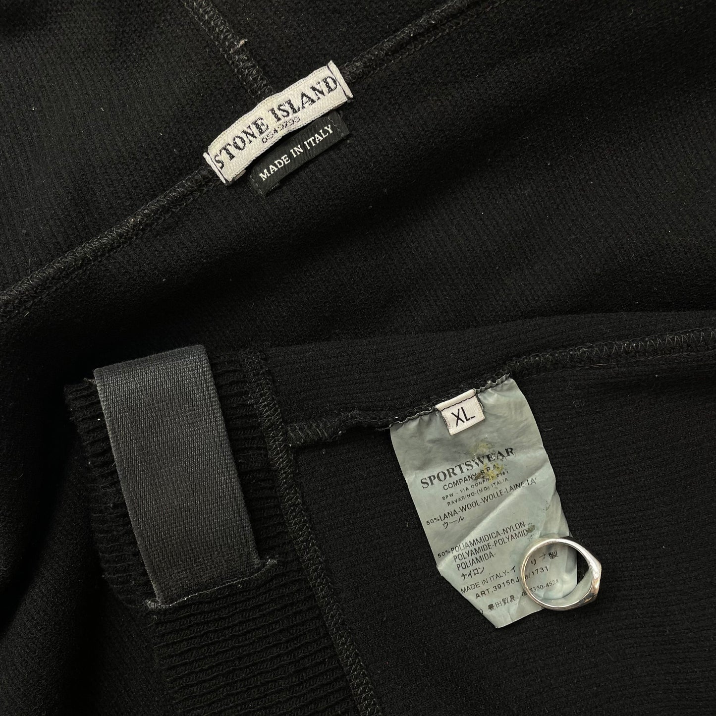 Stone Island Black Contrast Stitching Knit Hoodie AW03