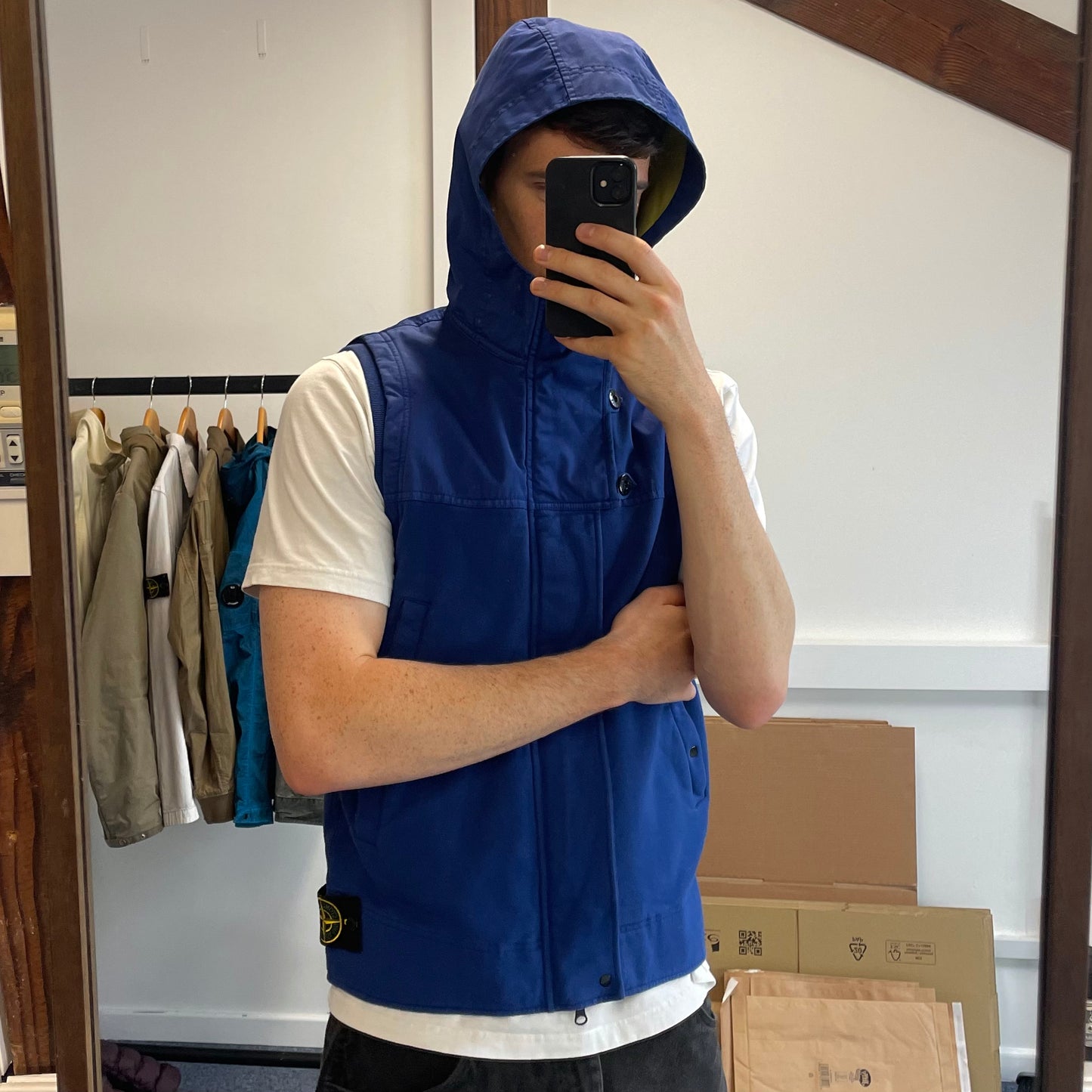 Stone Island Blue Gilet w/ Detachable Grey Hood AW12