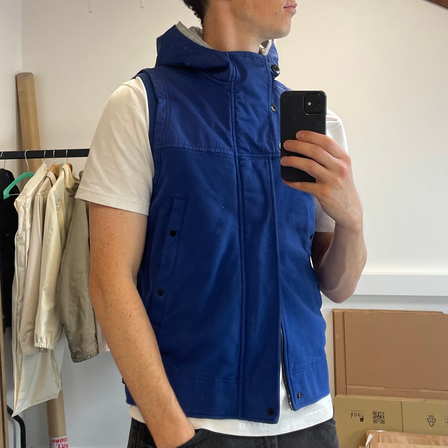 Stone Island Blue Gilet w/ Detachable Grey Hood AW12