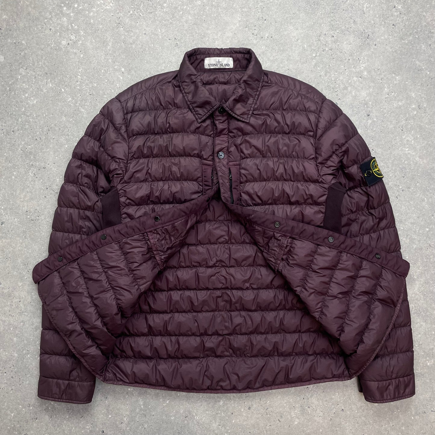 Stone Island Burgundy Padded Lightweight Down Overshirt Jacket