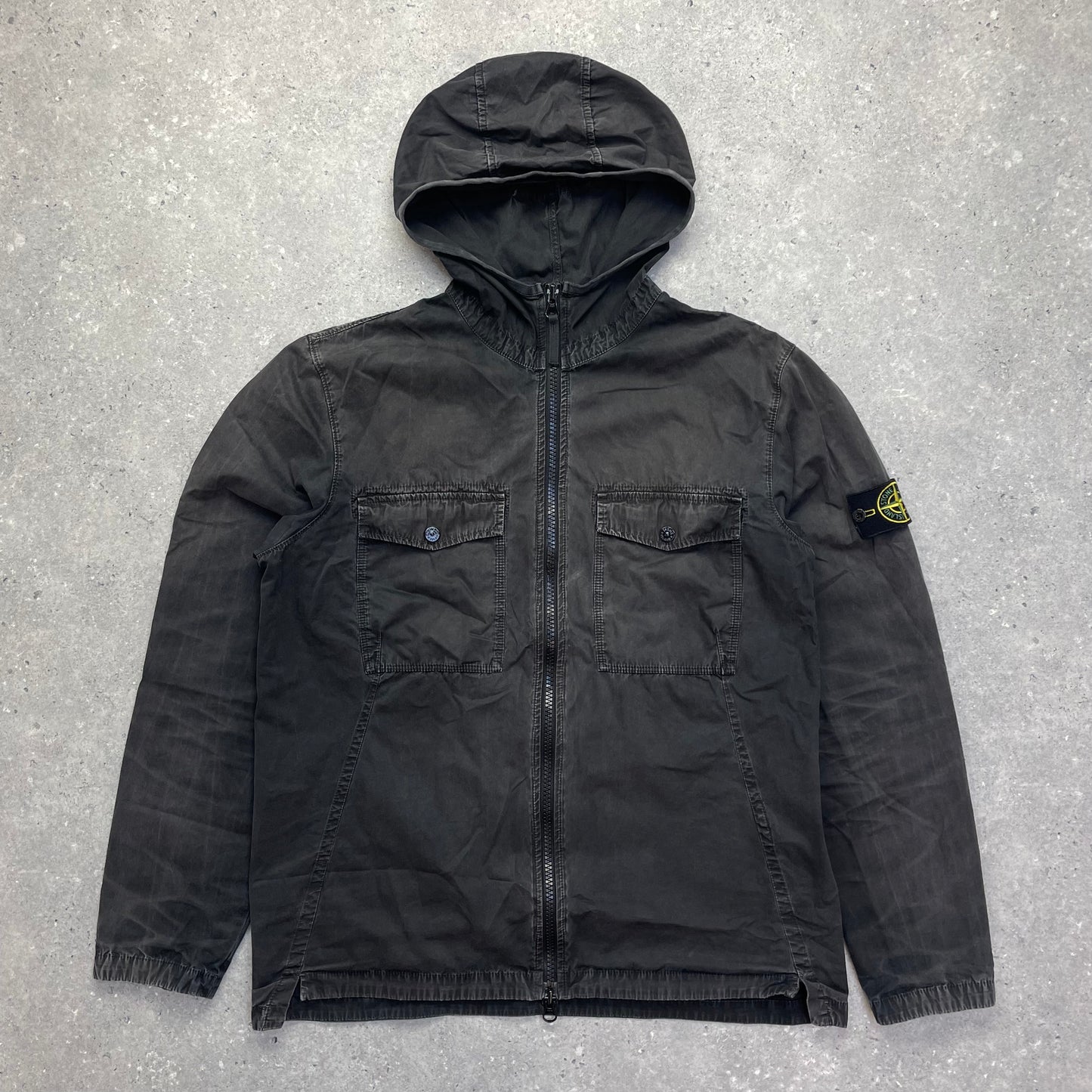 Stone Island Black Brushed Cotton Hooded Overshirt Jacket