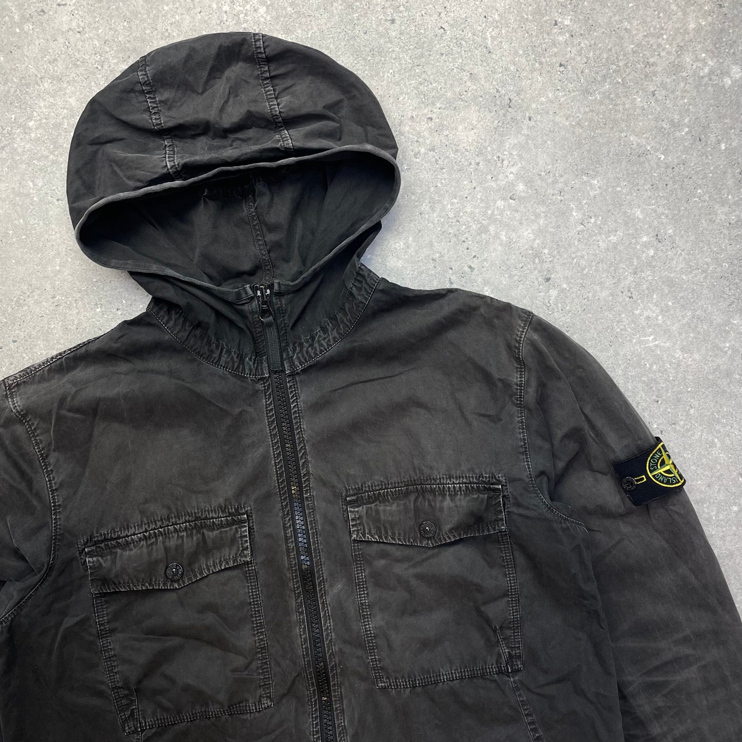 Stone Island Black Brushed Cotton Hooded Overshirt Jacket