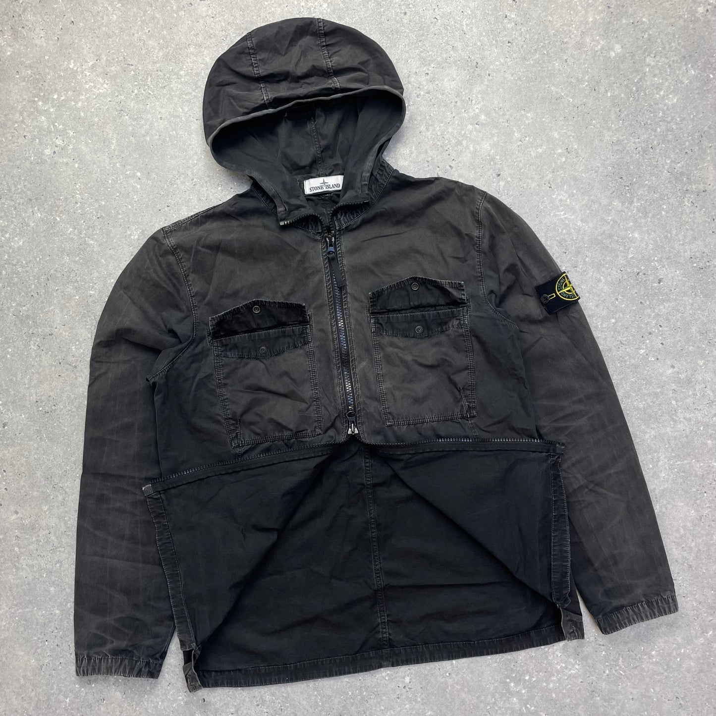 Stone Island Black Brushed Cotton Hooded Overshirt Jacket