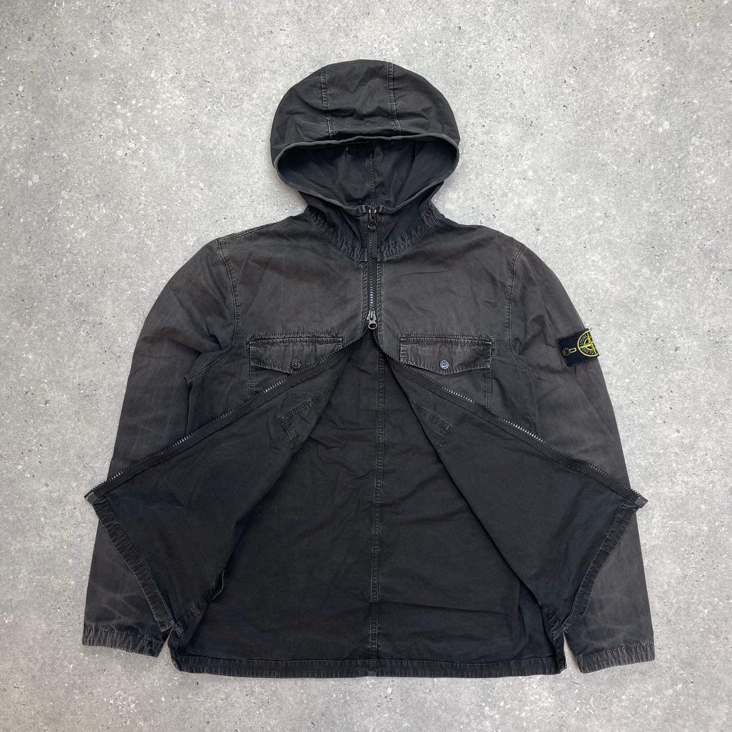 Stone Island Black Brushed Cotton Hooded Overshirt Jacket