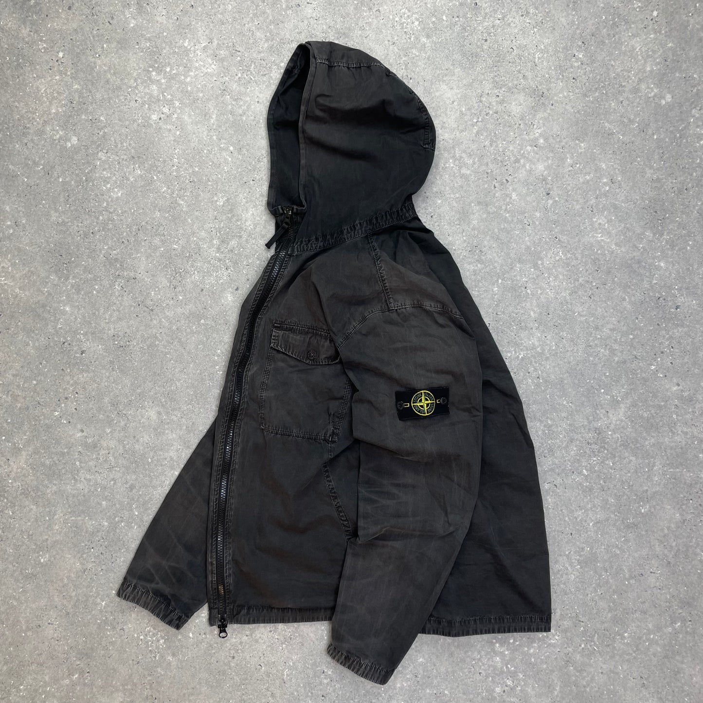 Stone Island Black Brushed Cotton Hooded Overshirt Jacket