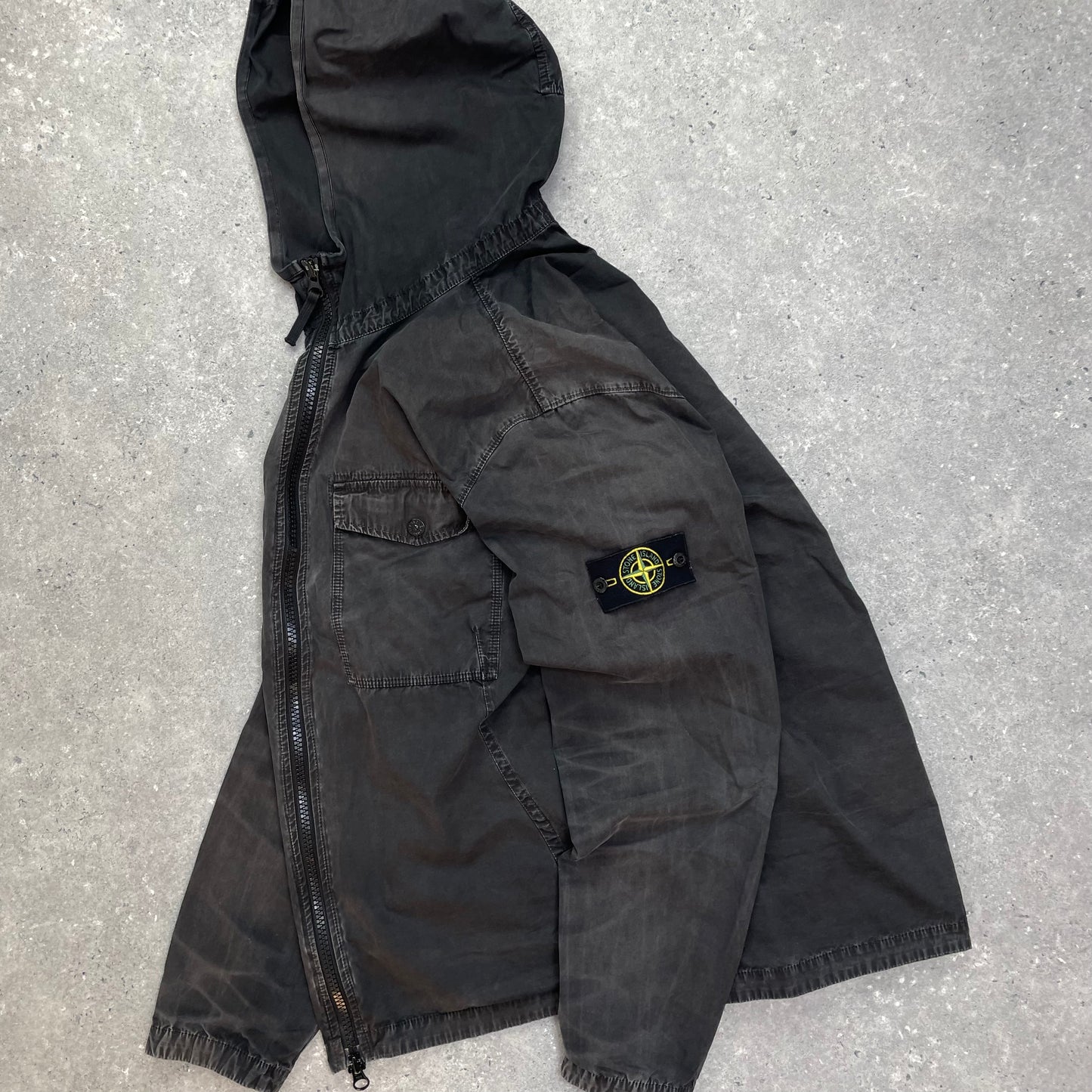 Stone Island Black Brushed Cotton Hooded Overshirt Jacket