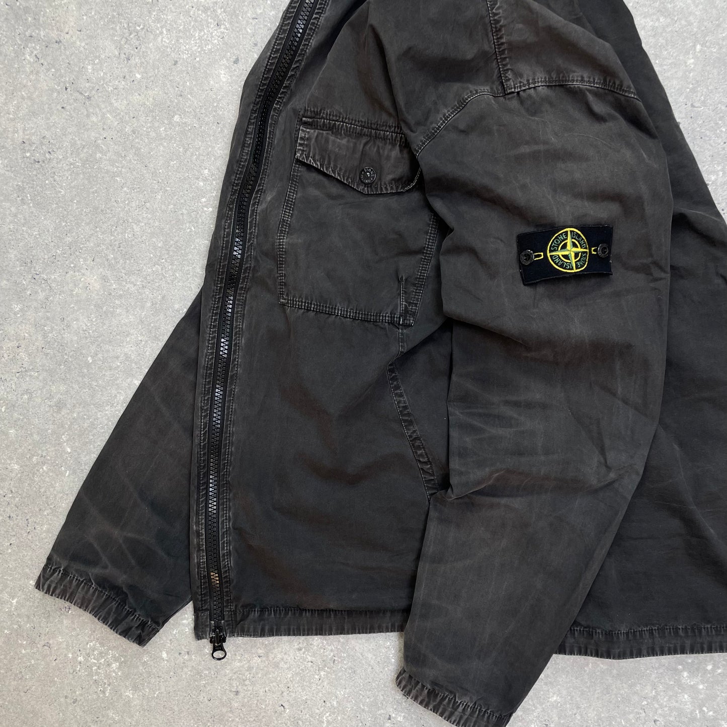 Stone Island Black Brushed Cotton Hooded Overshirt Jacket