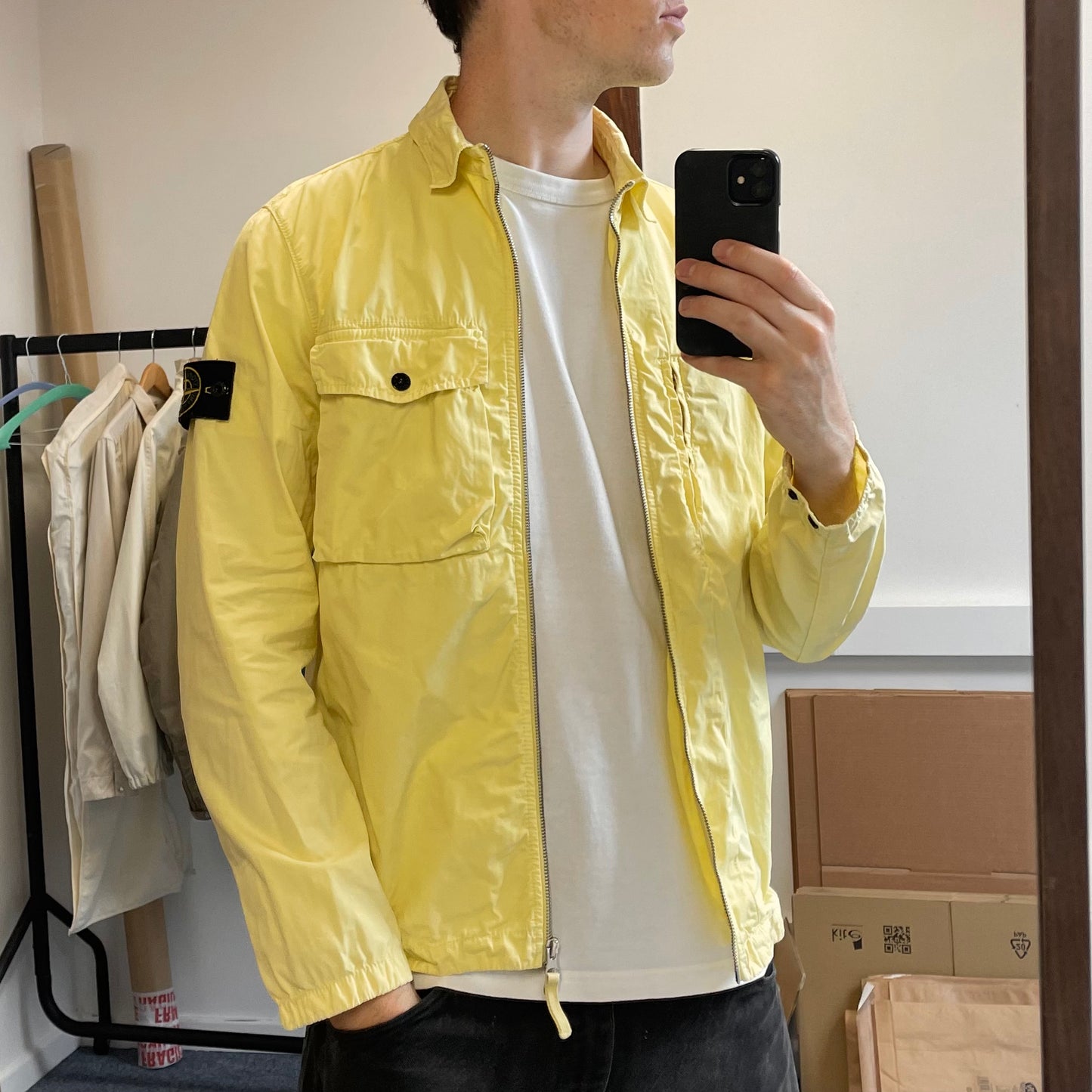 Stone Island Yellow Zip-Through Overshirt