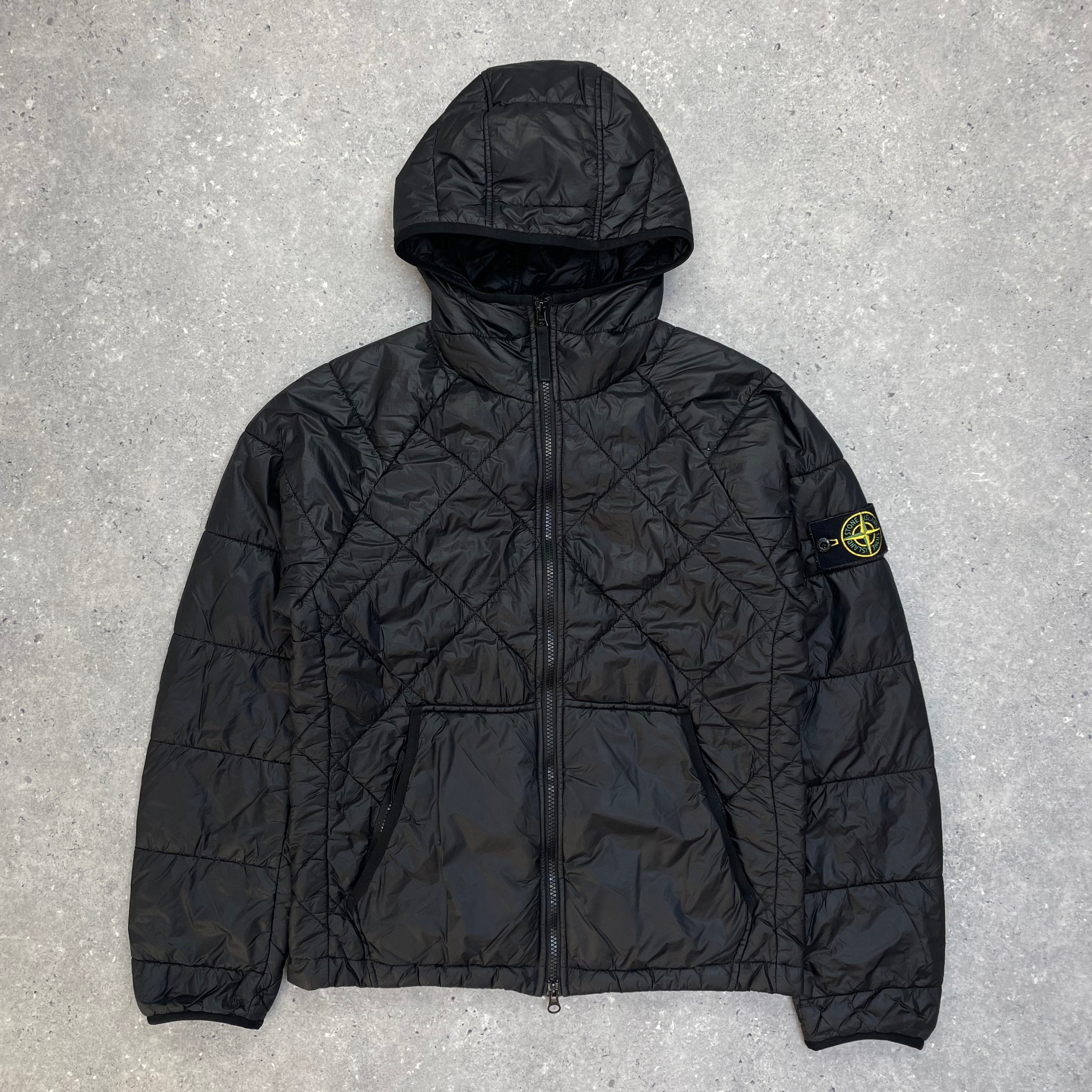 Stone island black hooded jacket on sale