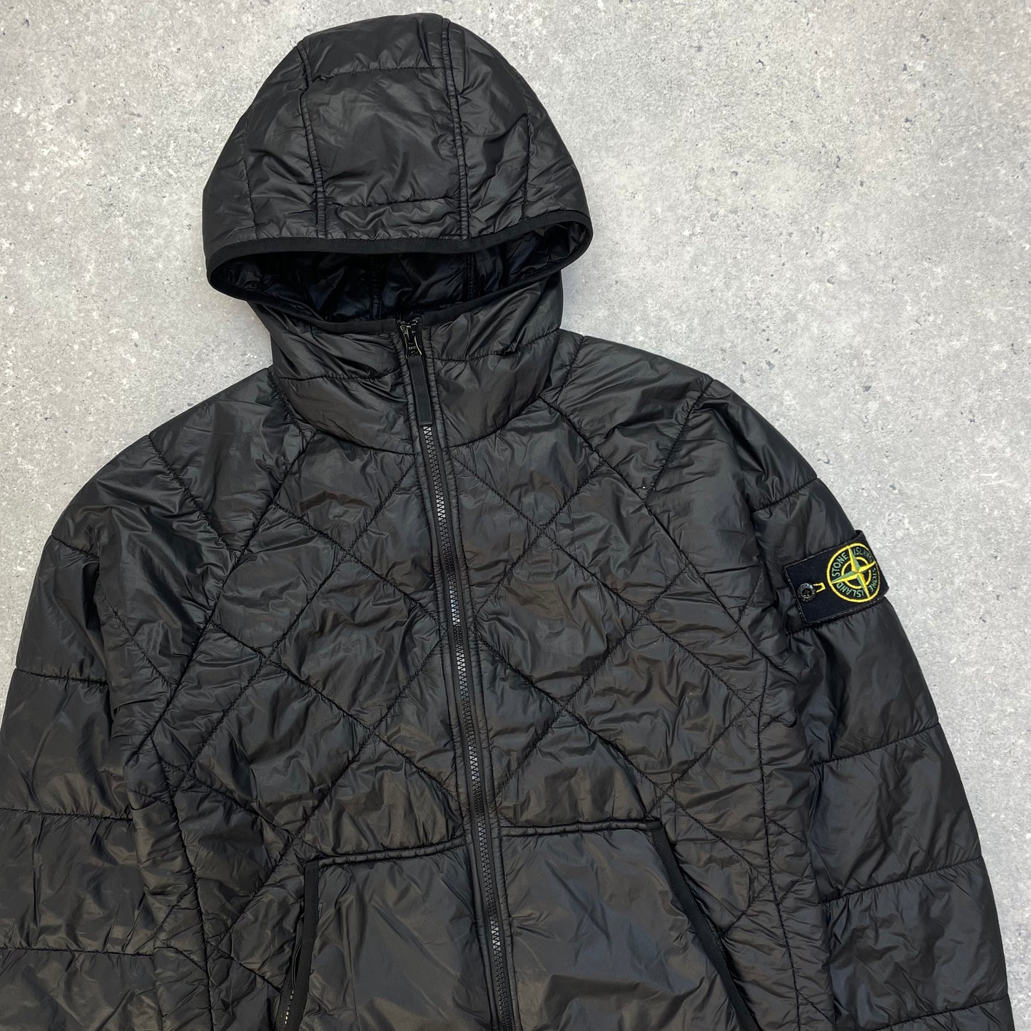 Stone Island Black Quilted Micro Yarn Hooded Jacket