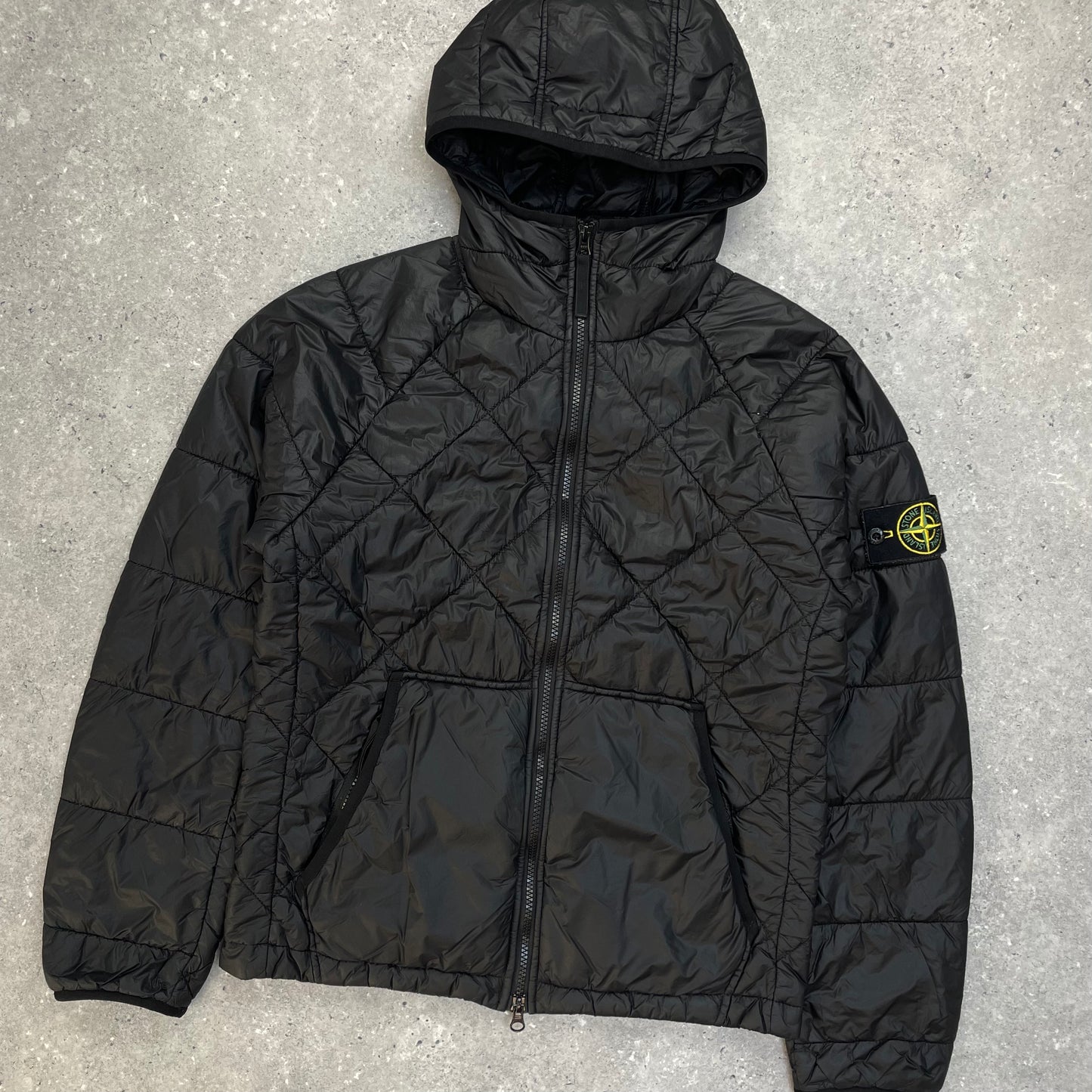 Stone Island Black Quilted Micro Yarn Hooded Jacket