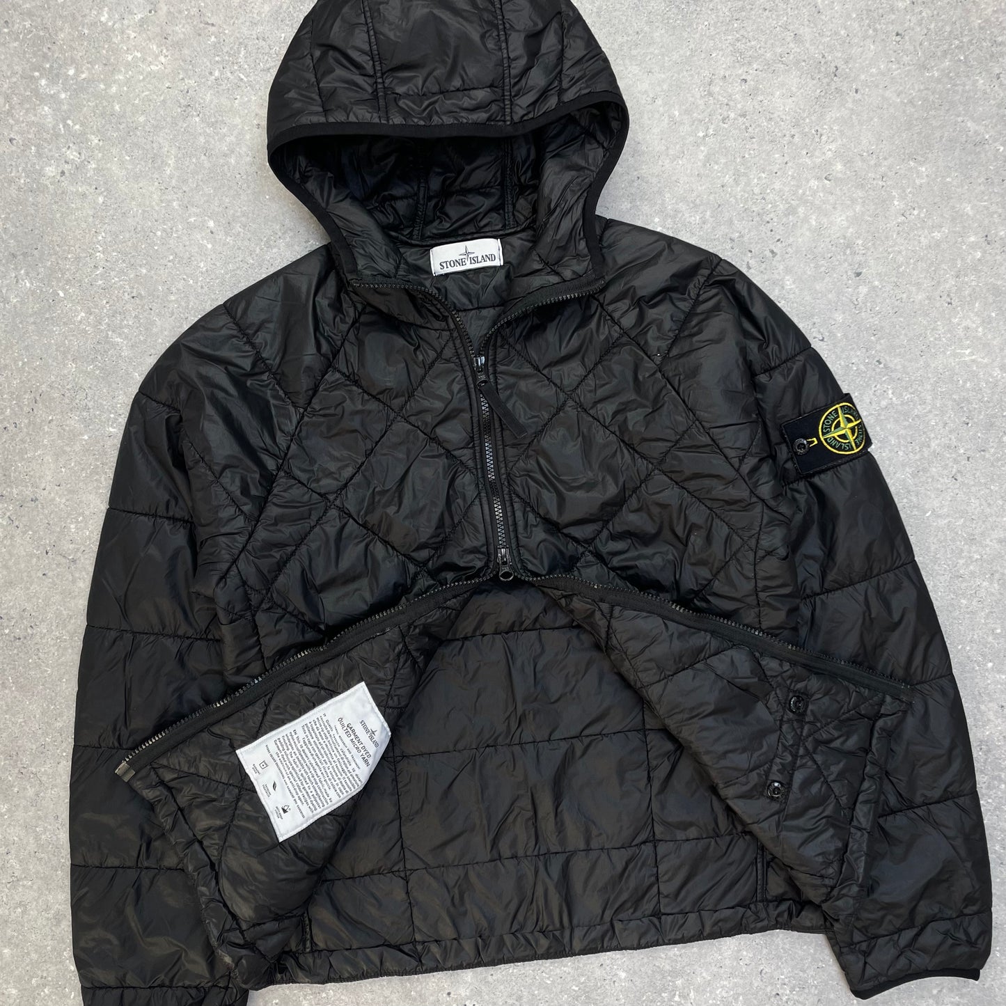 Stone Island Black Quilted Micro Yarn Hooded Jacket