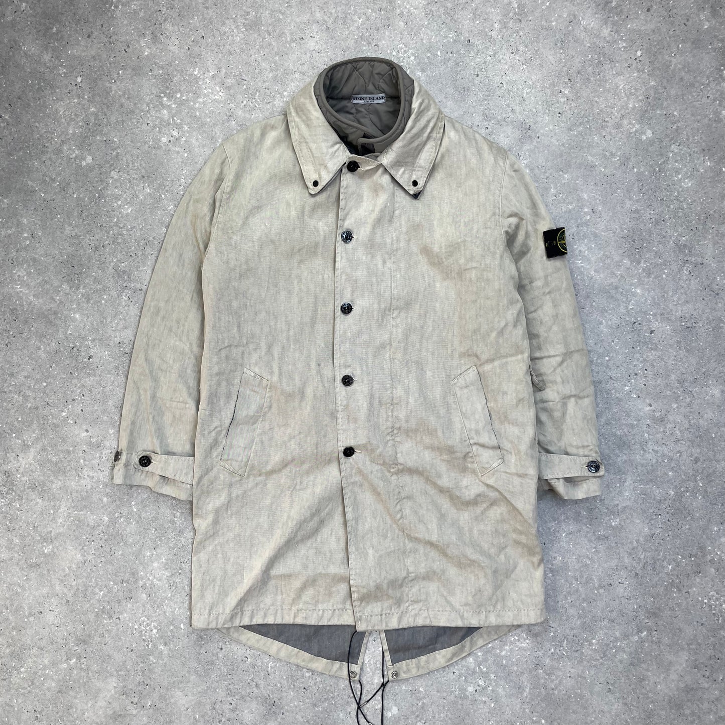 Stone Island Grey Trench Coat w/ Detachable Liner & Concealed Hood AW04