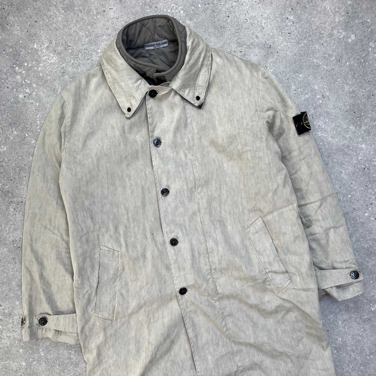 Stone Island Grey Trench Coat w/ Detachable Liner & Concealed Hood AW04