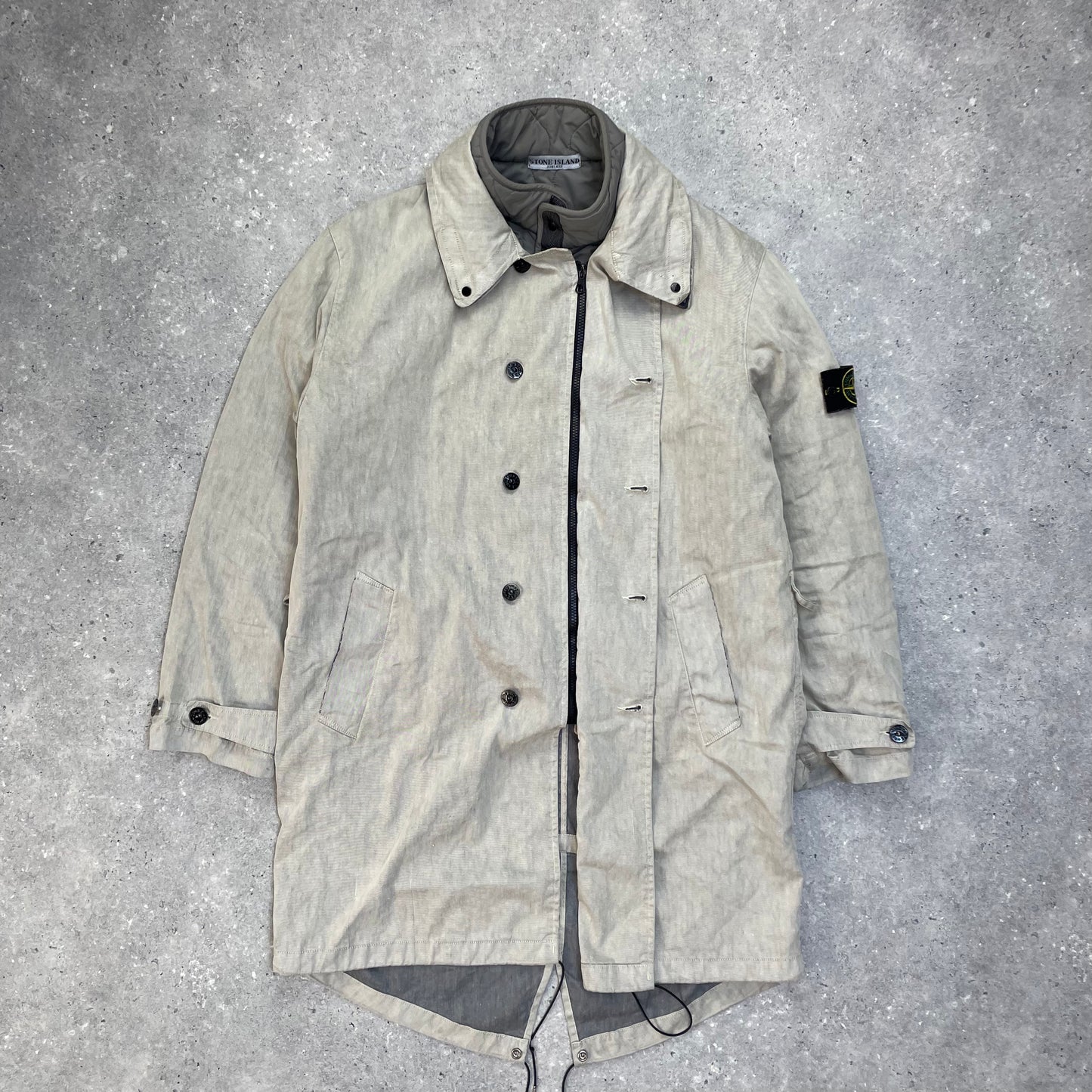 Stone Island Grey Trench Coat w/ Detachable Liner & Concealed Hood AW04