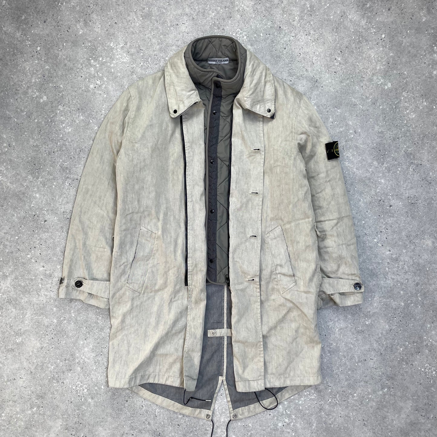 Stone Island Grey Trench Coat w/ Detachable Liner & Concealed Hood AW04