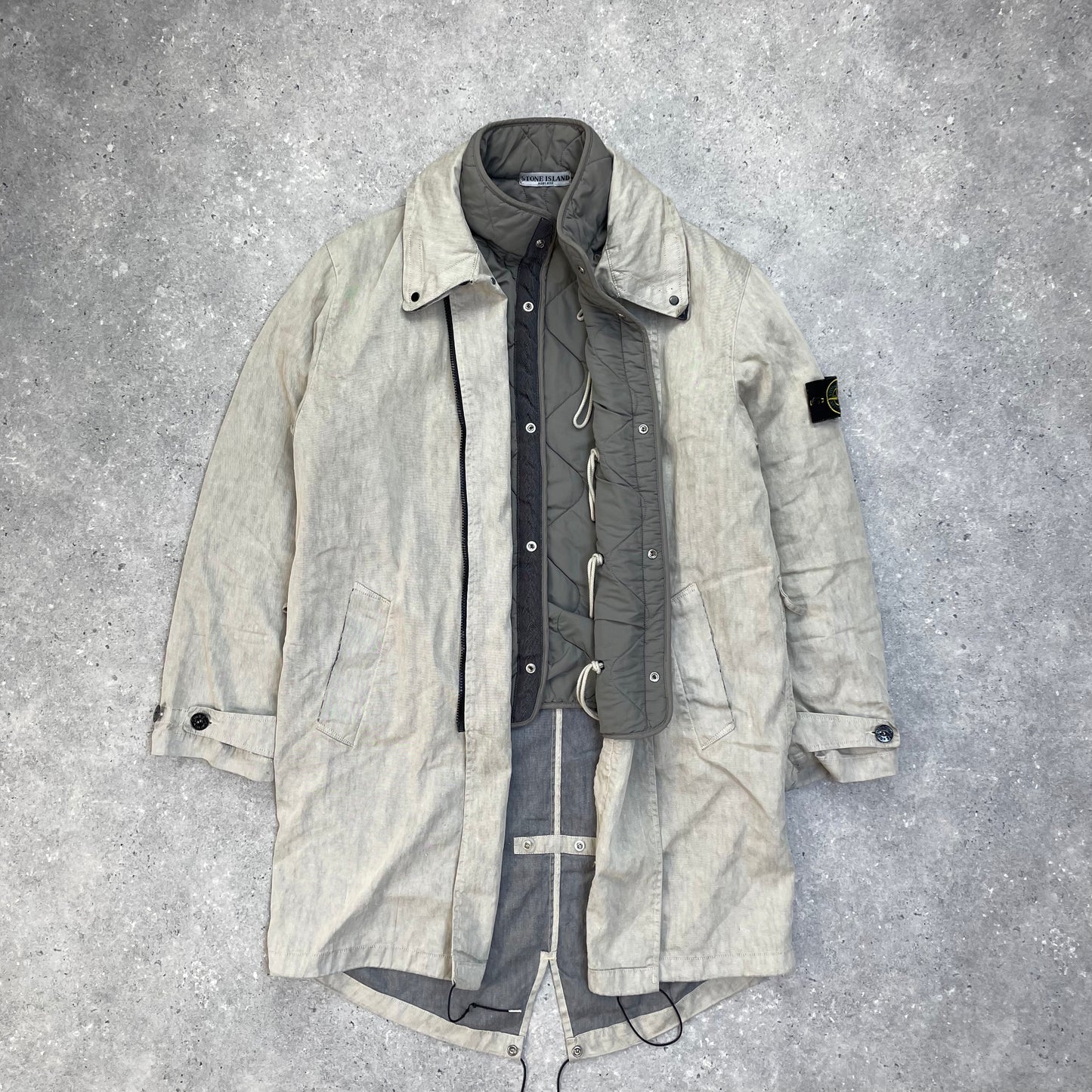 Stone Island Grey Trench Coat w/ Detachable Liner & Concealed Hood AW04