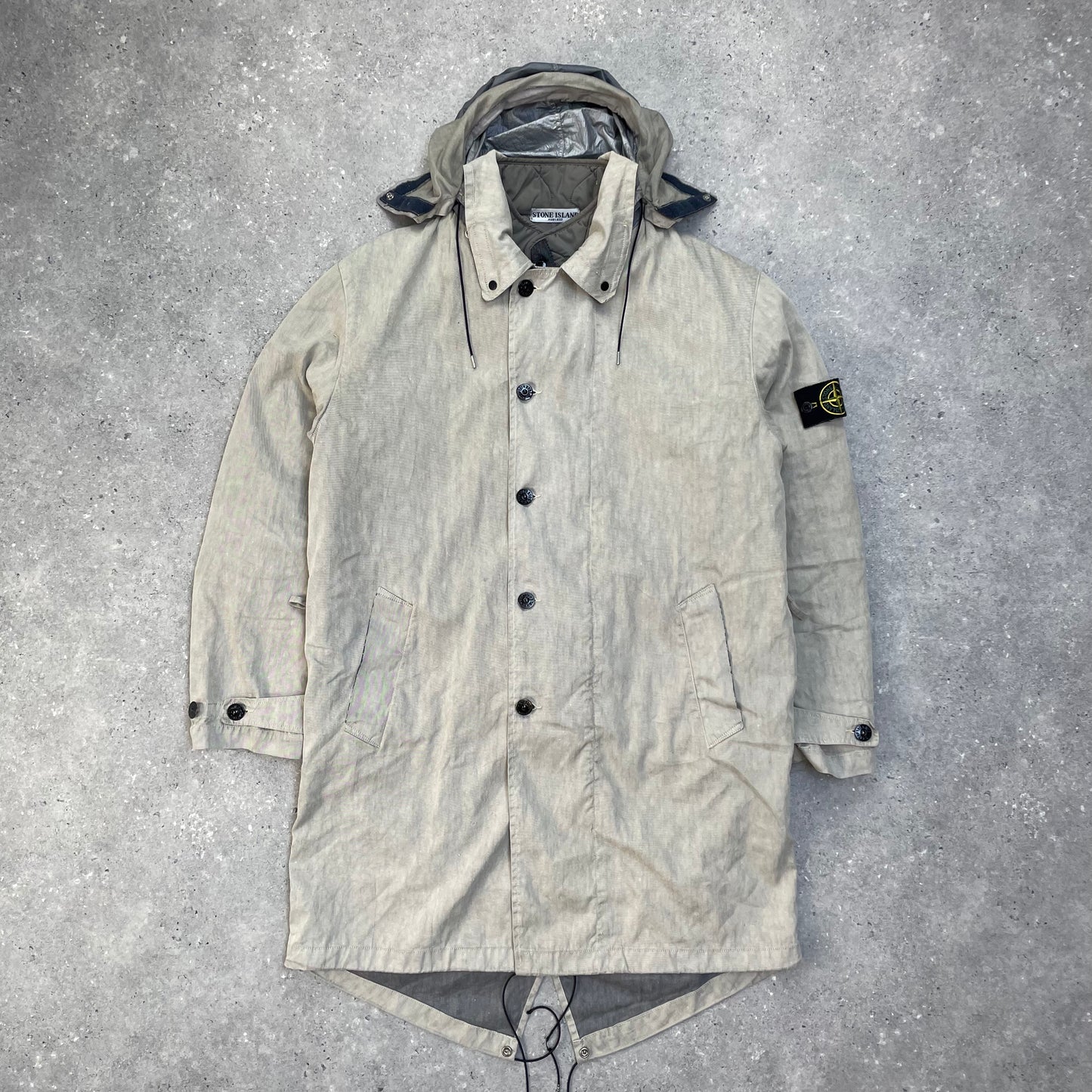 Stone Island Grey Trench Coat w/ Detachable Liner & Concealed Hood AW04