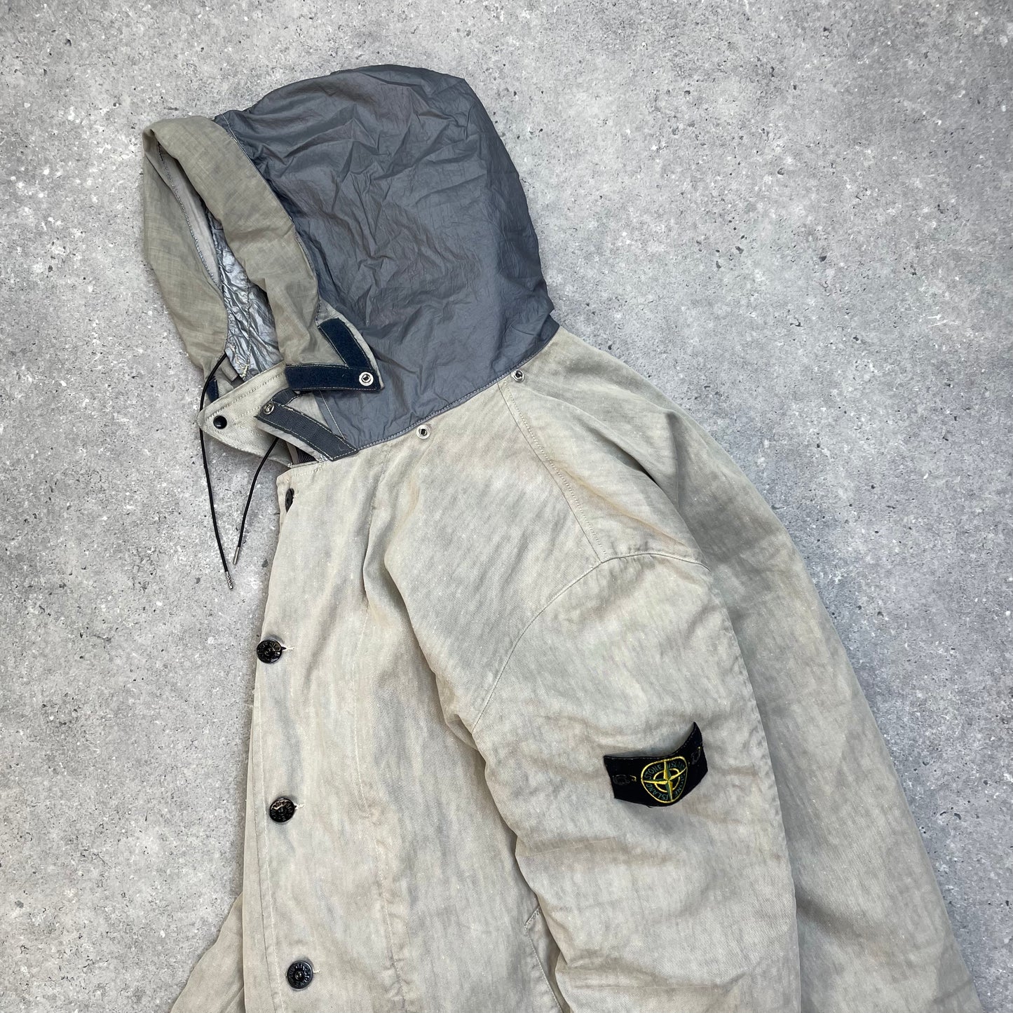 Stone Island Grey Trench Coat w/ Detachable Liner & Concealed Hood AW04