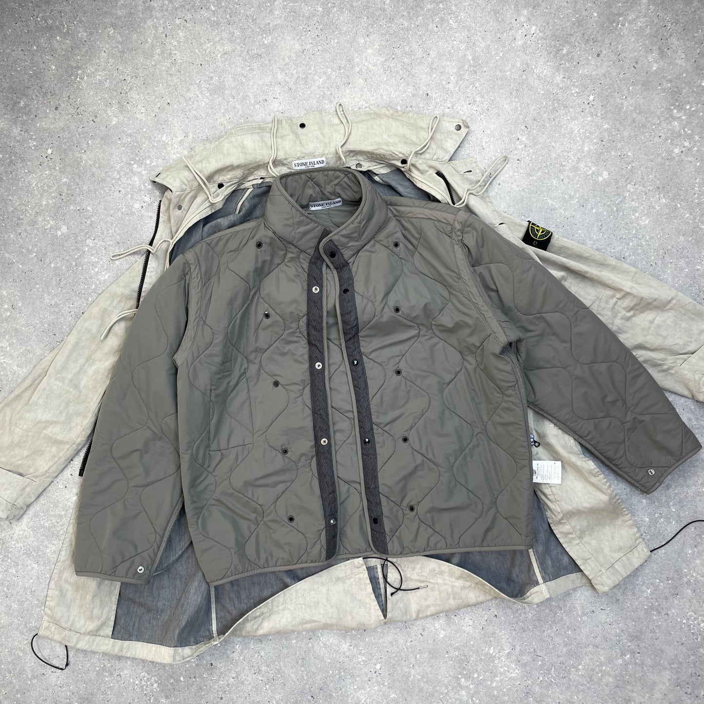 Stone Island Grey Trench Coat w/ Detachable Liner & Concealed Hood AW04