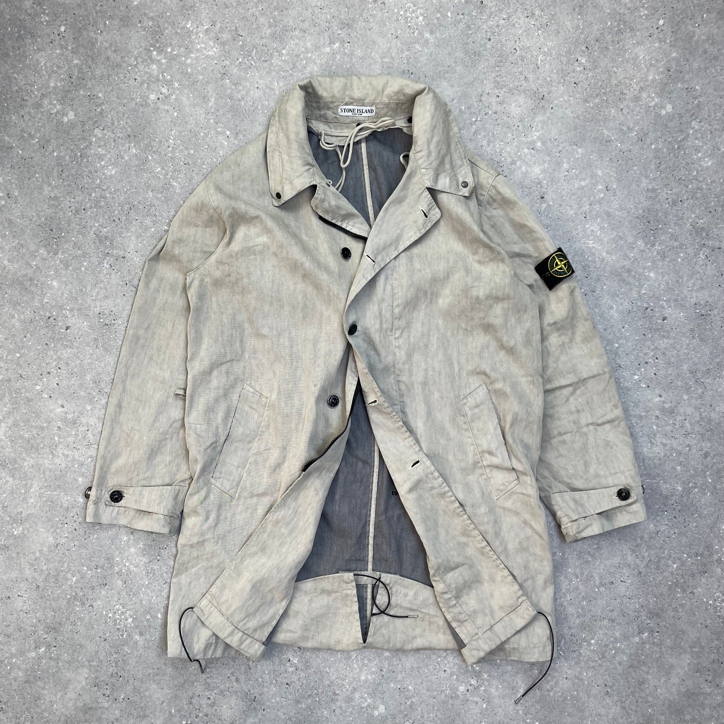 Stone Island Grey Trench Coat w/ Detachable Liner & Concealed Hood AW04